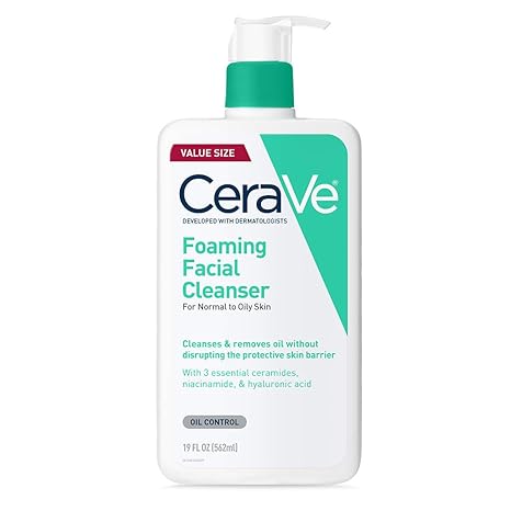 CeraVe Foaming Facial Cleanser, Daily Face Wash for Oily Skin, Hyaluronic Acid + Ceramides + Niacinamide, Fragrance Free & Paraben Free, Non-Drying Oil Control Face Wash, 19 Fluid Ounce