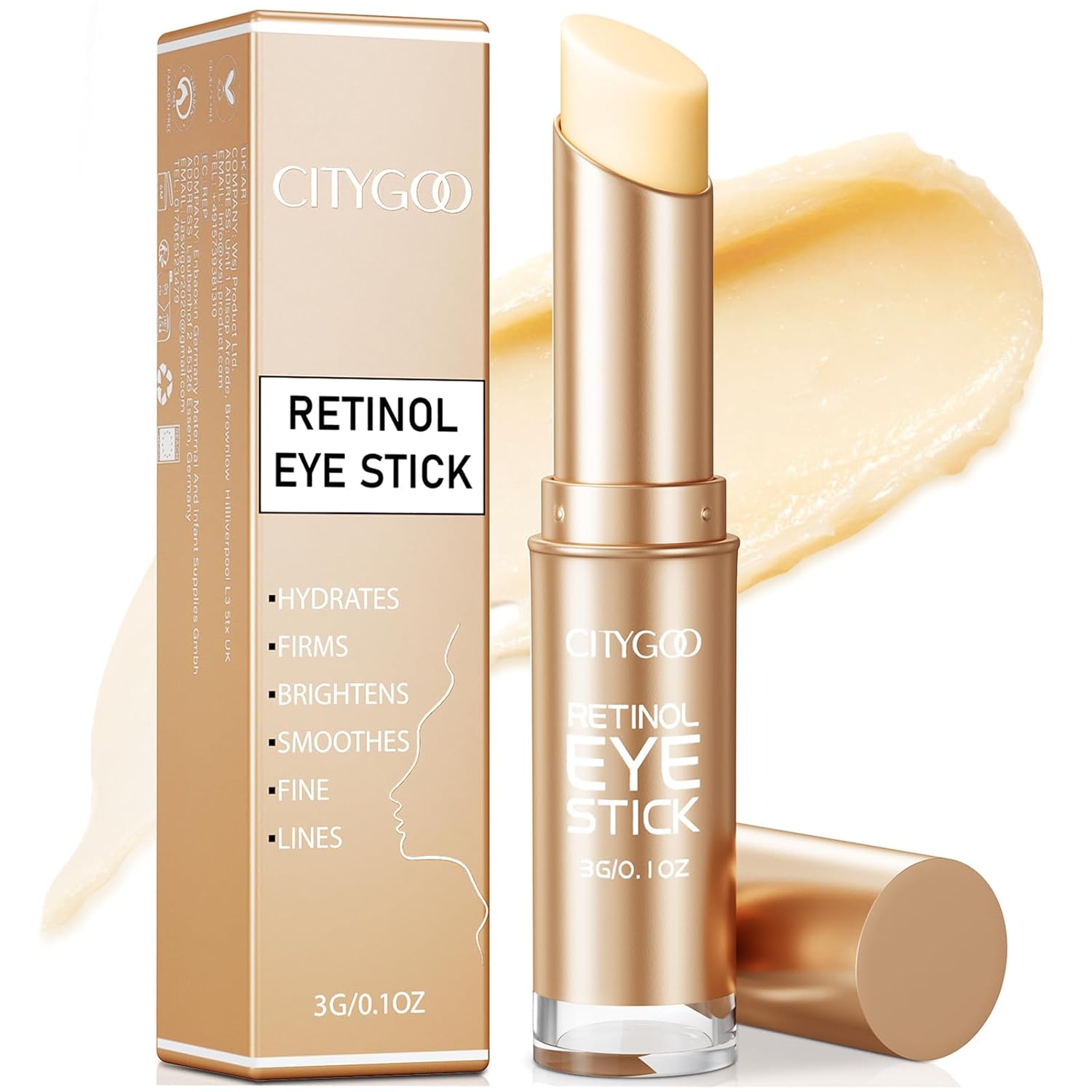 CITYGOO Retinol Eye Stick With Collagen, Hyaluronic Acid For Dark Circle, Under Eye Cream Anti Aging, For Puffiness and Bags Reduces Fine Lines (Retinol Premium Gold Edition 3g)
