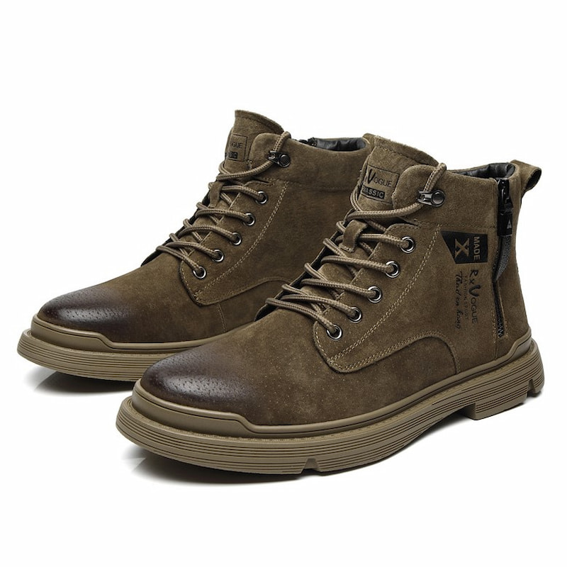 Korean Trend Zipper Leather Martin Boot – Army Green
