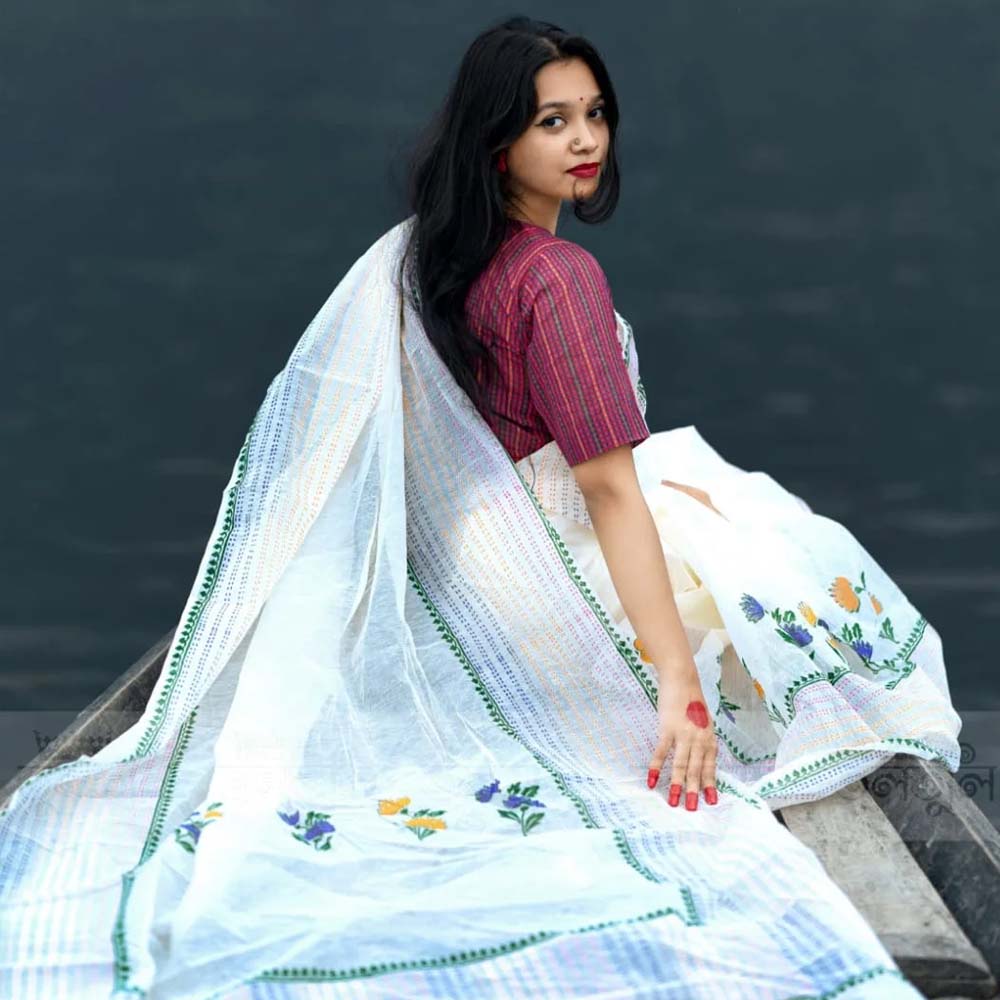 Cotton Blend Jamdani - Floral Meadow