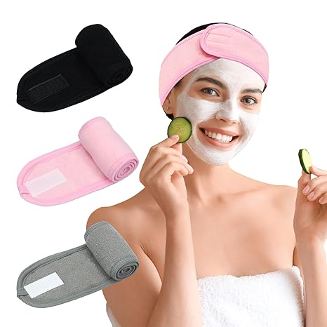 3 Pack Facial Spa Headband for Women - Adjustable, Non-Slip Terry Cloth Headband for Washing Face, Makeup, and Shower - Soft and Stretchable Hair Wrap Brand: Pejnl