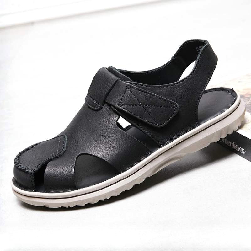 Closed Toe Soft Bottom Leather Sandal – Black
