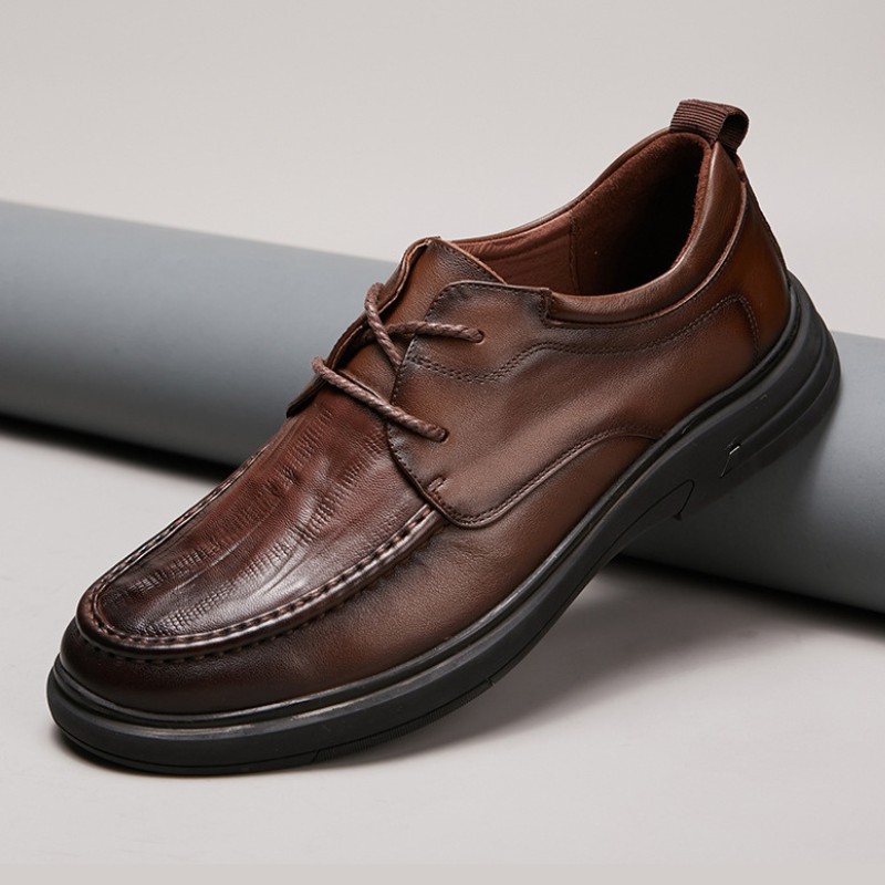 Lace-up Embossed Leather Casual Shoe – Brown